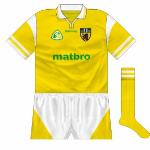 1996:
Like a lot of other counties, Antrim had a brief flirtation with Connolly in the mid-90s. This strip had a lot of the same trappings as the Clare top of the time.