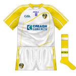 2014:
When Antrim met Wexford in the All-Ireland hurling qualifiers, they changed again despite a clash not existing. Stylistically, this took a lot of cues from the saffron jersey.