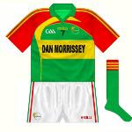 2012:
Quite a change for the Dolmen County, as technically it wasn't the classic tricolour. Instead, most of the midriff was in the Kerry style, though the red sleeves served to give the same overall effect.