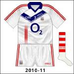 Following a few months after the new red jersey was this white effort, which curiously featured more navy than red. Successfully worn by the Cork minors when they faced Armagh in the All-Ireland quarter-finals. Also used in 2011 league against Down.