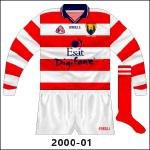 Cork launched a new jersey with navy trim in 2000, and the hooped goalkeeper shirt also received modifications.