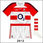 Variation of new hooped jersey, with white neck insert. Worn against Tipperary in league semi-final, the game which proved to be Cusack's last for Cork.