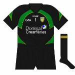 2011:
For the All-Ireland semi-final against Dublin, Durcan wore a slightly different jersey with a black neck while black shorts and socks were also added.