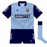 1992-94:
The GAA relaxed its sponsorship rules so Arnotts was now displayed bigger, catching the eye in white on a navy background.