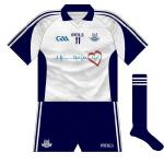 2013:
As no other county plays in sky blue, there isn't much call for Dublin alternative shirts. After winning the All-Ireland, the GOAL Challenge was an intra-squad game and this white version of the regular shirt was worn, featuring the logo of charity Opt For Life.