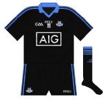 2014:
Though the new goalkeeper strip was a reversal of the outfield kit, Dublin opted for a slightly different tack when asked to change against Cavan at U21 level. An all-black kit was worn, including shorts and socks.