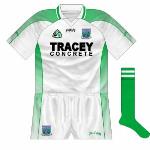 2004:
When Fermanagh were again forced to change for the All-Ireland semi-final against Mayo, the sleeves included a small 'Fear Manach' banner. Interestingly, neither team changed when Fermanagh played Mayo in '03.