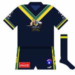 1998: When the series was reintroduced, Australia lined out in an all-navy outfit, reminiscent of that used for the first series in 1984. Made by Puma, the strip did feature the traditional Australian colours of green and gold as trim.