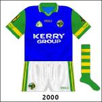 The 2000 Munster football final pitted Kerry against Clare. Declan O'Keeffe wore this, a blue body with the same sleeves as the regular shirt.