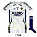 The next time the navy shirts were used was against Meath in the All-Ireland semi-final; this time, white was a more sensible choice for the goalkeeper's shirt.