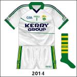 In the All-Ireland final against Mayo, Kerry goalkeeper Brian Kelly had to switch from his usual gold and wore this, like the change top but with green replacing blue.