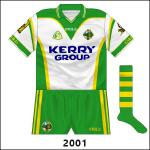 When Kerry met Meath in the 2001 All-Ireland semi-final, it was decided to use a new white jersey with green shorts. It's a commonly held misconception that the white shirt was jettisoned after the heavy loss...(see next)