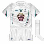 2013-:
Kildare's long association with Tegral came to a conclusion at the end of 2012. The existing jerseys were worn in the opening O'Byrne Cup games in '13 before Brady Family Ham were announced as the new sponsors prior to the final against the Dublin. Maroon now a trim colour.
