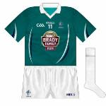 2013:
Though Kildare wore white when hosting Tyrone in the league, when the counties met in the semi-final both lined out in alternative colours. Again Kildare wore green, the design the same as the new strip, though navy trim replaced maroon.