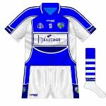 2008:
For reasons unknown, Laois used this variation of their jerseys in a 2008 qualifier clash with Longford, the only difference being that the neck was now blue rather than white.