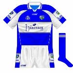 2005-08:
After a few teething problems, this was essentially the Laois kit used from 2005 until '08, with the county crest now prominent on the sleeves and on the side of the shorts.