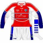 2009:
A 2009 meeting with Kildare necessitated another change of goalkeeper outfit so a red version of the blue top was used, oddly retaining the navy trim the same way the previous green one did.