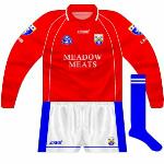 2005:
An O'Byrne Cup game against Kildare in January 2005 saw Fergal Byron use another variation of the red GK shirt, with 'Laois' now written in white.