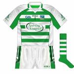 2009:
New GAA 125 logo replaced old GAA insignia, though the teal colour meant that it was not always fully visible on the hooped background.