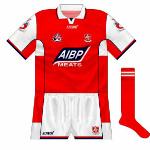2003:
Short sleeves were first worn in the league game against Limerick in March. While it was a nice design, it was a bit busy around the armpits.