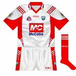 2007:
New design to match the jersey launched when McCabe became sponsor. Worn against Armagh (league) and Cork (All-Ireland qualifiers).