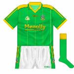 2006-07:
New design introduced in 2005, featuring new sponsors the Menolly Group and a lighter shade of green, with gold pinstripes also included.