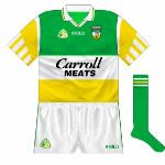 1996:
Jersey manufacturers' names were now allowed to be used, while the GAA logo was now included on the shorts too.