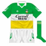 1992-94:
O'Neills began to introduce sleeve designs, while the sponsorship rules were relaxed, allowing for a bigger logo. In addition, the crest colour order now conformed with the jersey design.