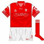 2001:
Though this red kit was never worn by the senior team in a championship game, it was used - with white shorts - for the 2001 Ulster minor final win over Monaghan.
