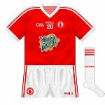 2013-14:
As always, there was a red version of the white jersey, though now paired with the new shorts and socks. FIrst used against Monaghan in the Dr McKenna Cup final.