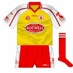 2007:
This one-off goalkeeper jersey, with the same sleeves as the white top, was worn against Donegal in the Ulster championship in 2007.