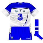 2014-:
The white shorts' return was only fleeting as blue played a large role in the new kit, with the navy flashes still present too. Waterford were now the only county with Azzurri kit.