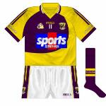 2009: 
The long association with Wexford Creamery ended at the start of 2009, replaced by local sports shop Sports Savers. For one league game, their logo was affixed over the Wexford Cheddar one on the 2008 jerseys.