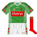 2004-06:
For the first time, the red hoop was not continuous around the shirt as O'Neills added side panels with a green gradient.