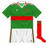1989:
Mayo made it through to the All-Ireland final against Cork, with one subtle change being the transfer of the stripes from above to below the shoulders.